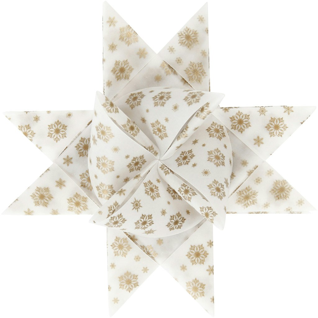 Stjärnstrimlor, L: 44+78 cm, Dia. 6,5+11,5 cm, B: 15+25 mm, guld, vit, 48 strimlor/ 1 förp.