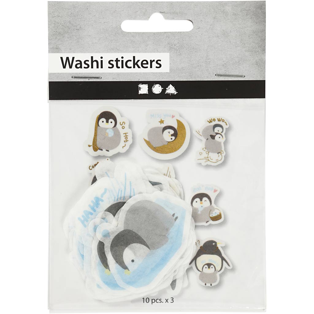 Washi stickers, pingviner, stl. 40-53 mm, 30 st./ 1 förp.