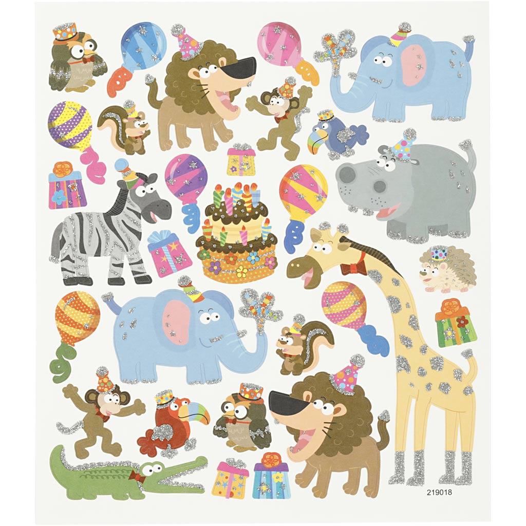 Stickers, djurens födelsedag, 15x16,5 cm, 1 ark