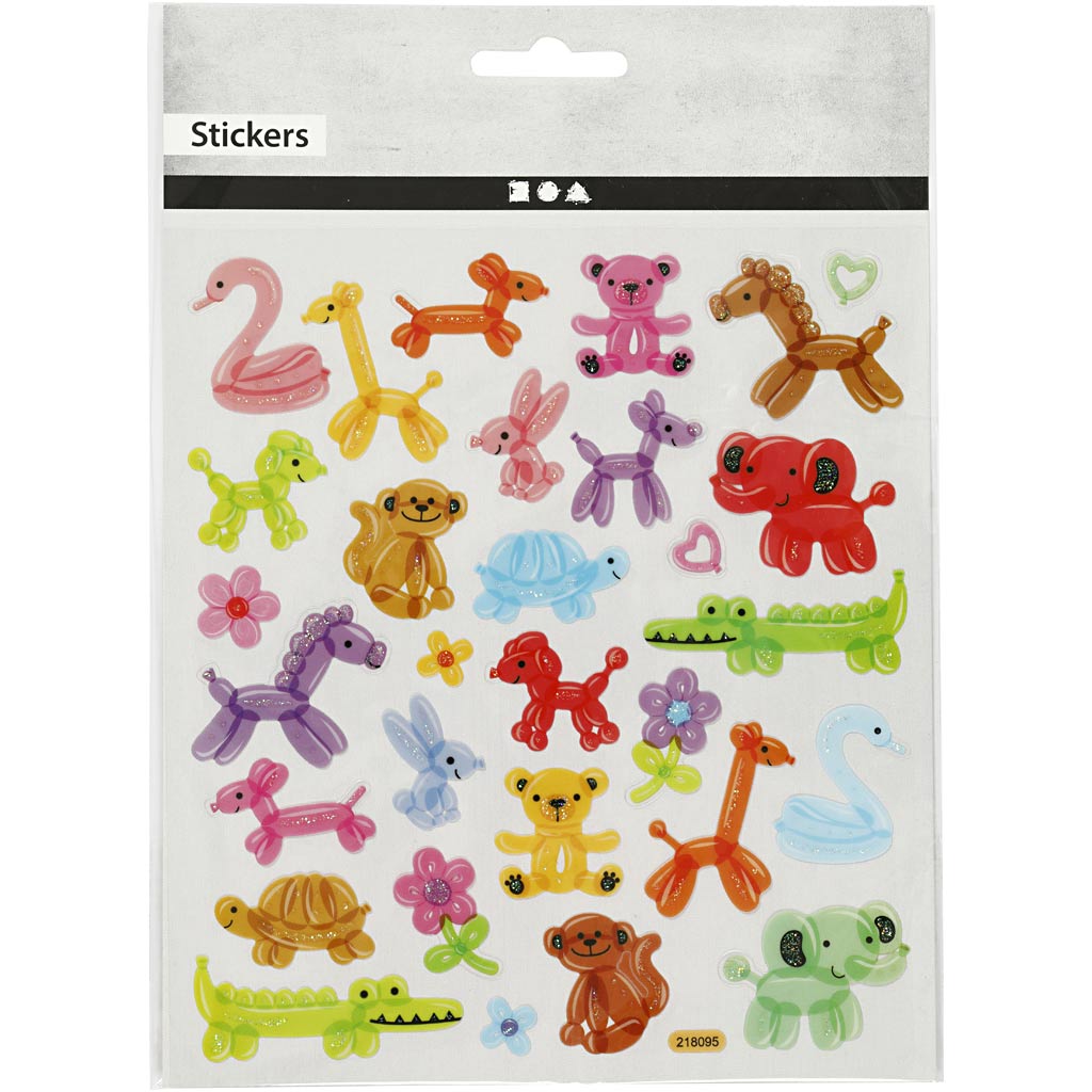 Stickers, ballongdjur, 15x16,5 cm, 1 ark