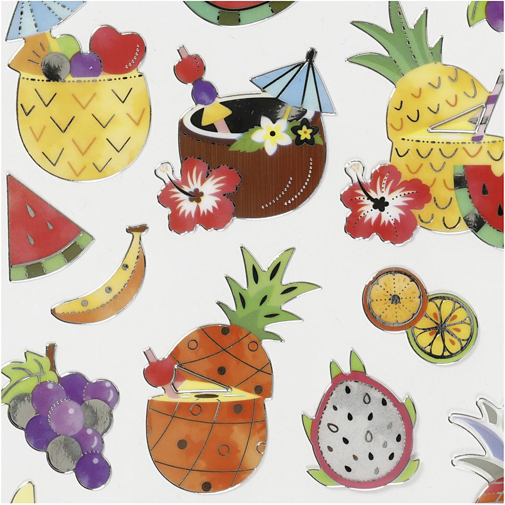 Stickers, exotiska frukter, 15x16,5 cm, 1 ark