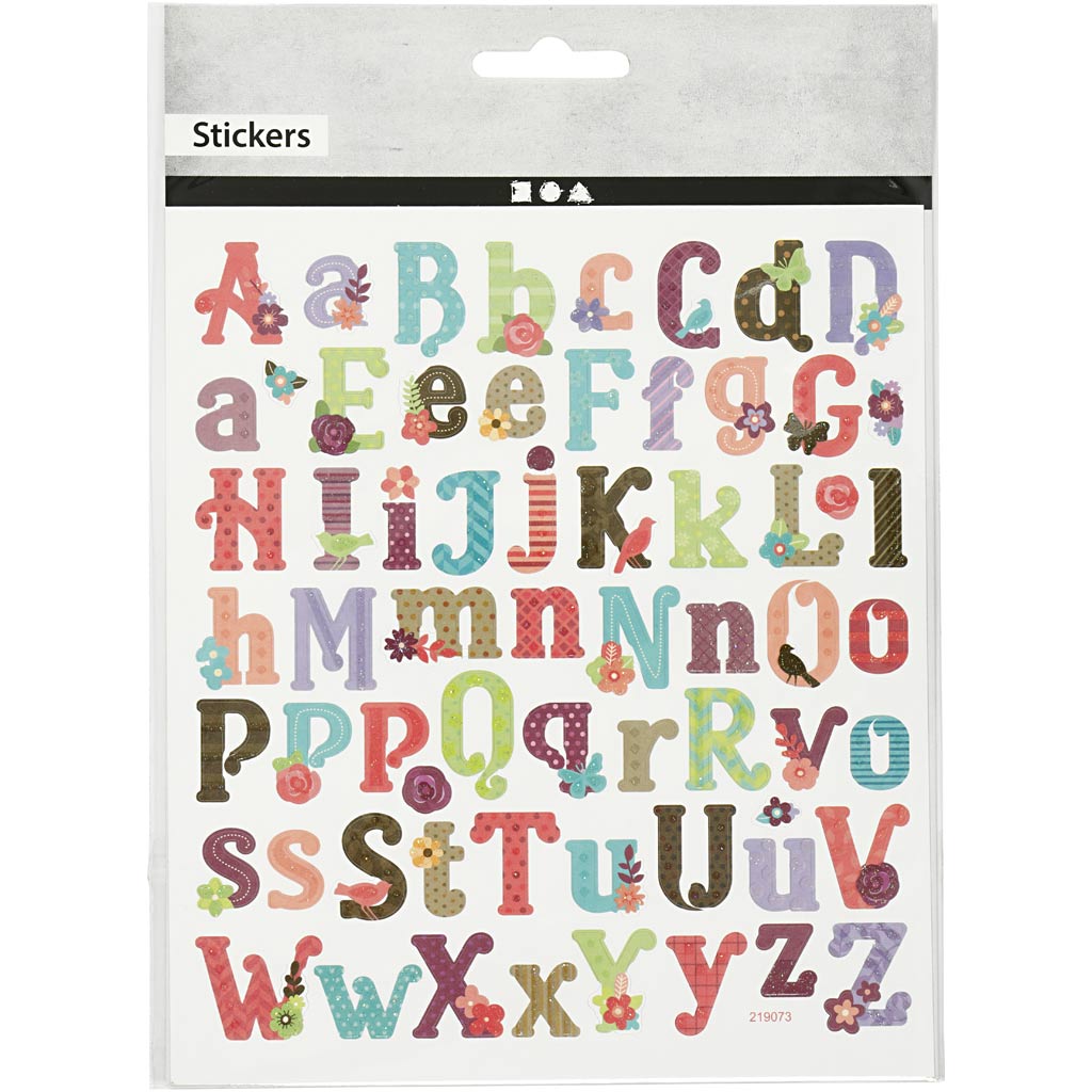 Stickers, alfabetet, 15x16,5 cm, 1 ark