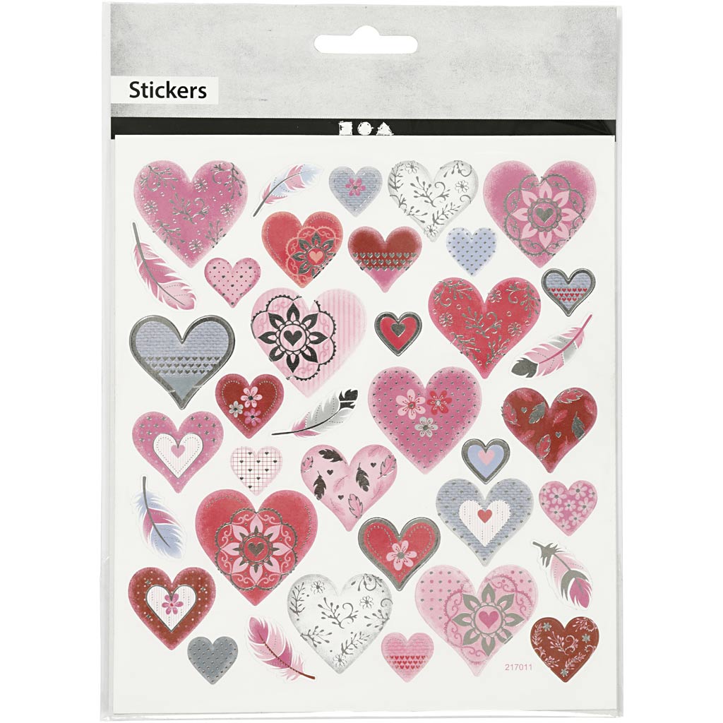 Stickers, hjärtan, 15x16,5 cm, 1 ark