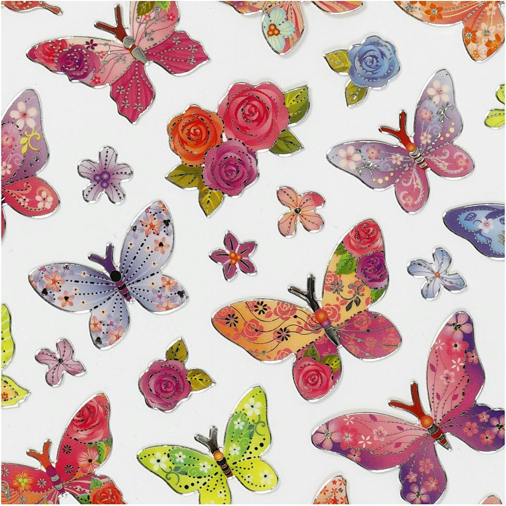 Stickers, fjärilar, 15x16,5 cm, 1 ark