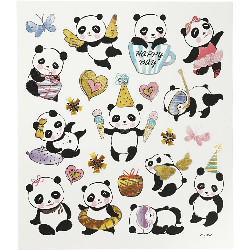 Stickers, pandor, 15x16,5 cm, 1 ark