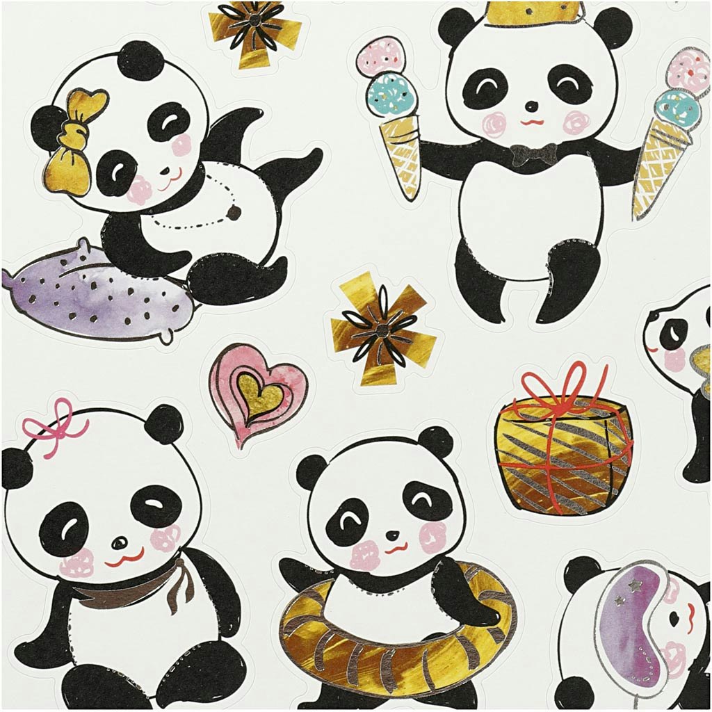 Stickers, pandor, 15x16,5 cm, 1 ark