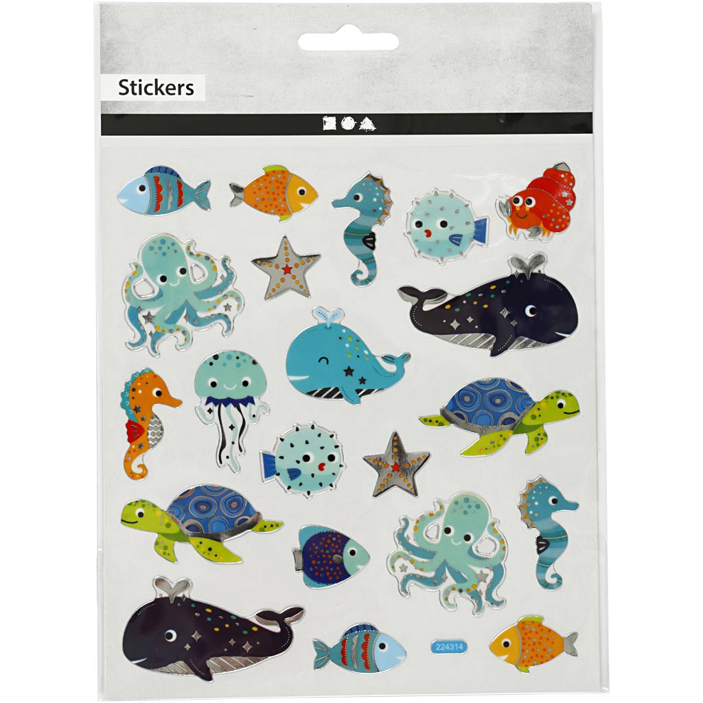 Stickers, havets djur, 15x16,5 cm, 1 ark