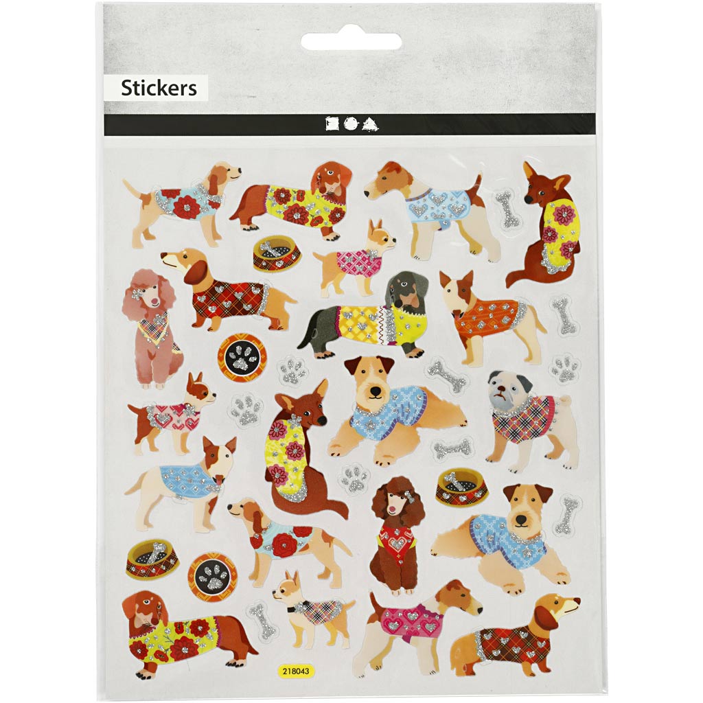 Stickers, hundar, 15x16,5 cm, 1 ark