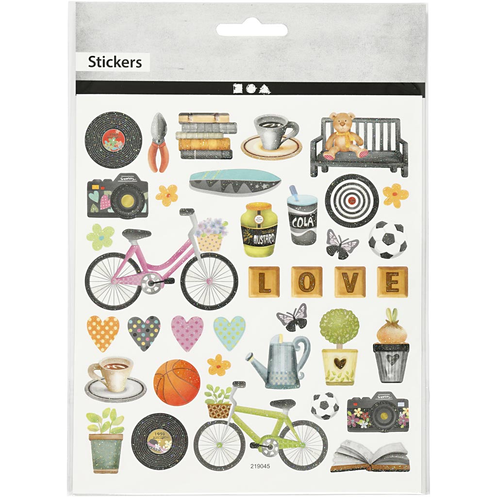 Stickers, fritid, 15x16,5 cm, 1 ark