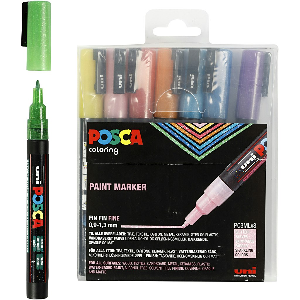 Posca Paint Marker Fine Glitter PC-3ML, Set of 8