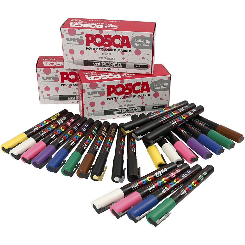 Posca Marker , nr. PC-3M, spets 0,9-1,3 mm, mixade färger, 12 st./ 1 förp.