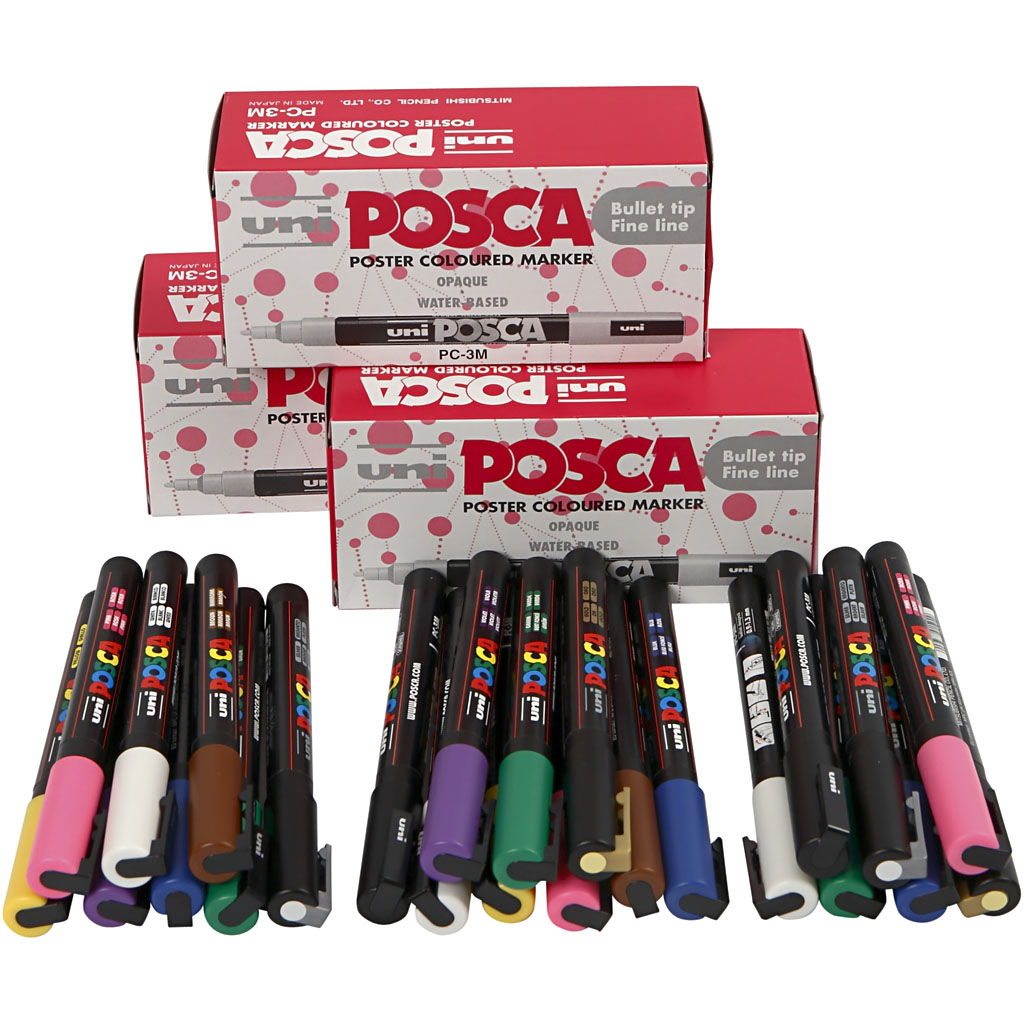Posca Marker , nr. PC-3M, spets 0,9-1,3 mm, mixade färger, 12 st./ 1 förp.