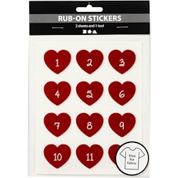 Rub-on stickers, kalendersiffror, H: 32 mm, B: 28 mm, 12,2x15,3 cm, röd, 1 förp.