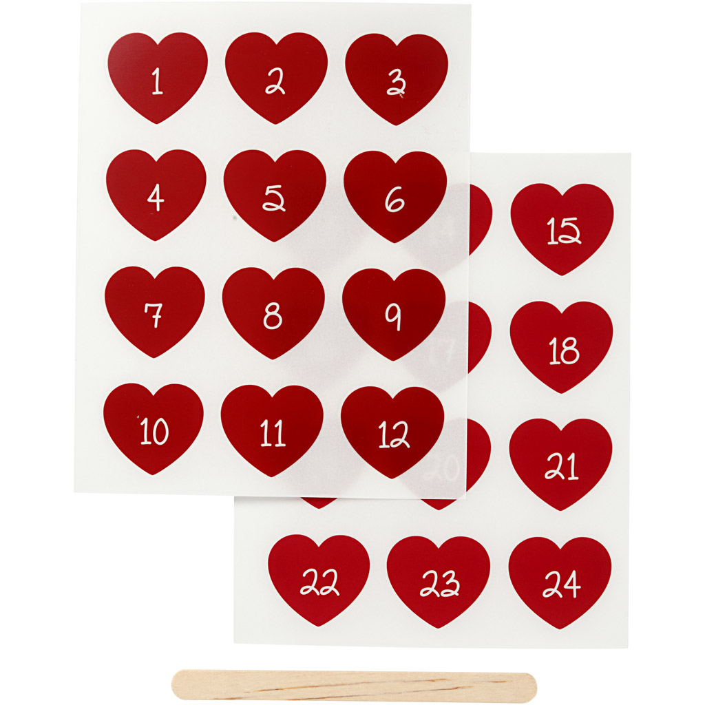 Rub-on stickers, kalendersiffror, H: 32 mm, B: 28 mm, 12,2x15,3 cm, röd, 1 förp.