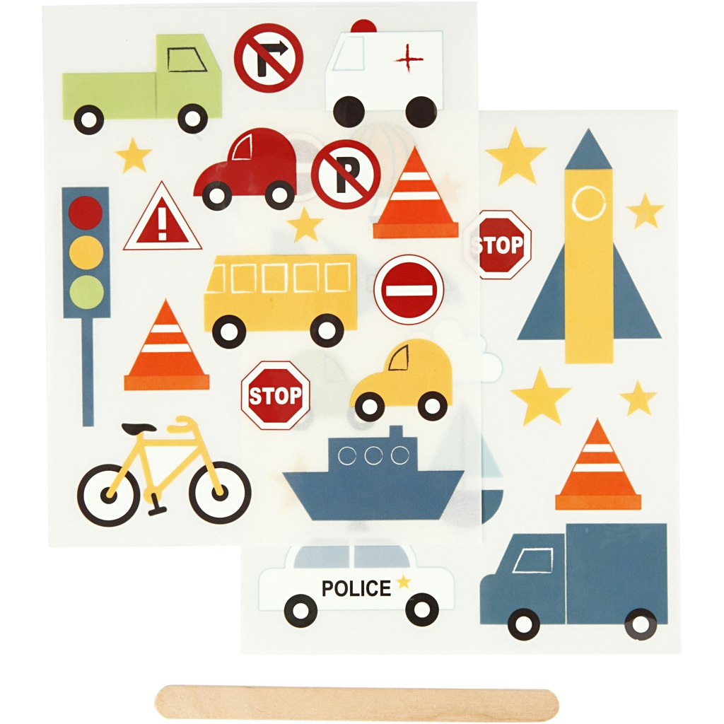 Rub-on stickers, transport, 12,2x15,3 cm, 1 förp.