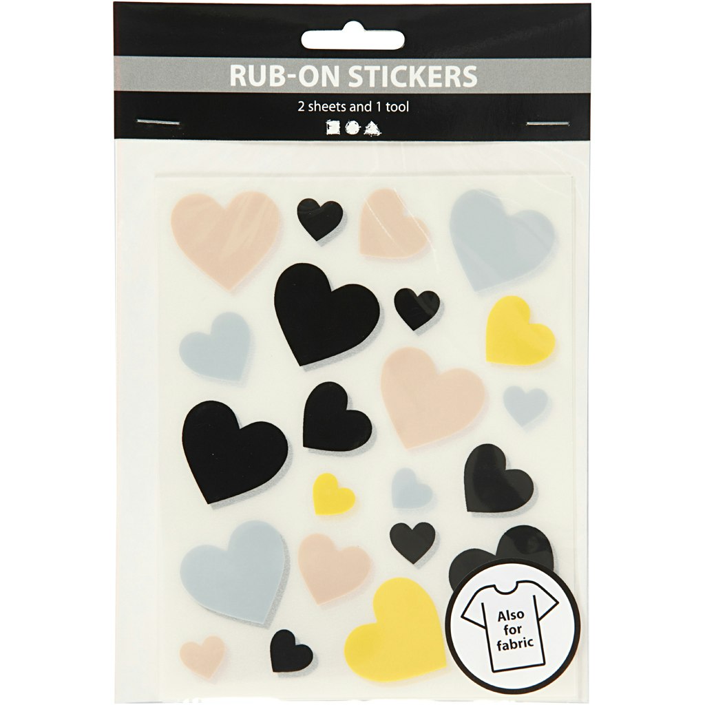 Rub-on stickers, hjärtan, 12,2x15,3 cm, 1 förp.
