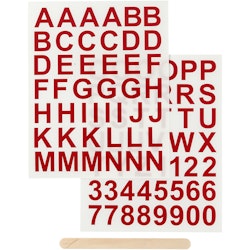 Rub-on stickers, bokstäver och siffror, H: 17 mm, 12,2x15,3 cm, röd, 1 förp.