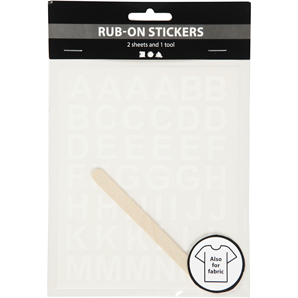 Rub-on stickers, bokstäver och siffror, H: 17 mm, 12,2x15,3 cm, vit, 1 förp.