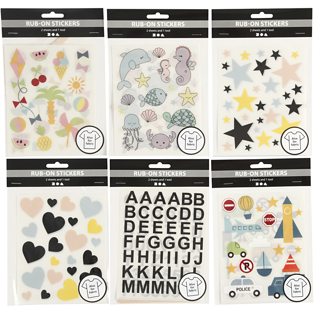 Rub-on stickers, 12,2x15,3 cm, 12 ark/ 1 förp.