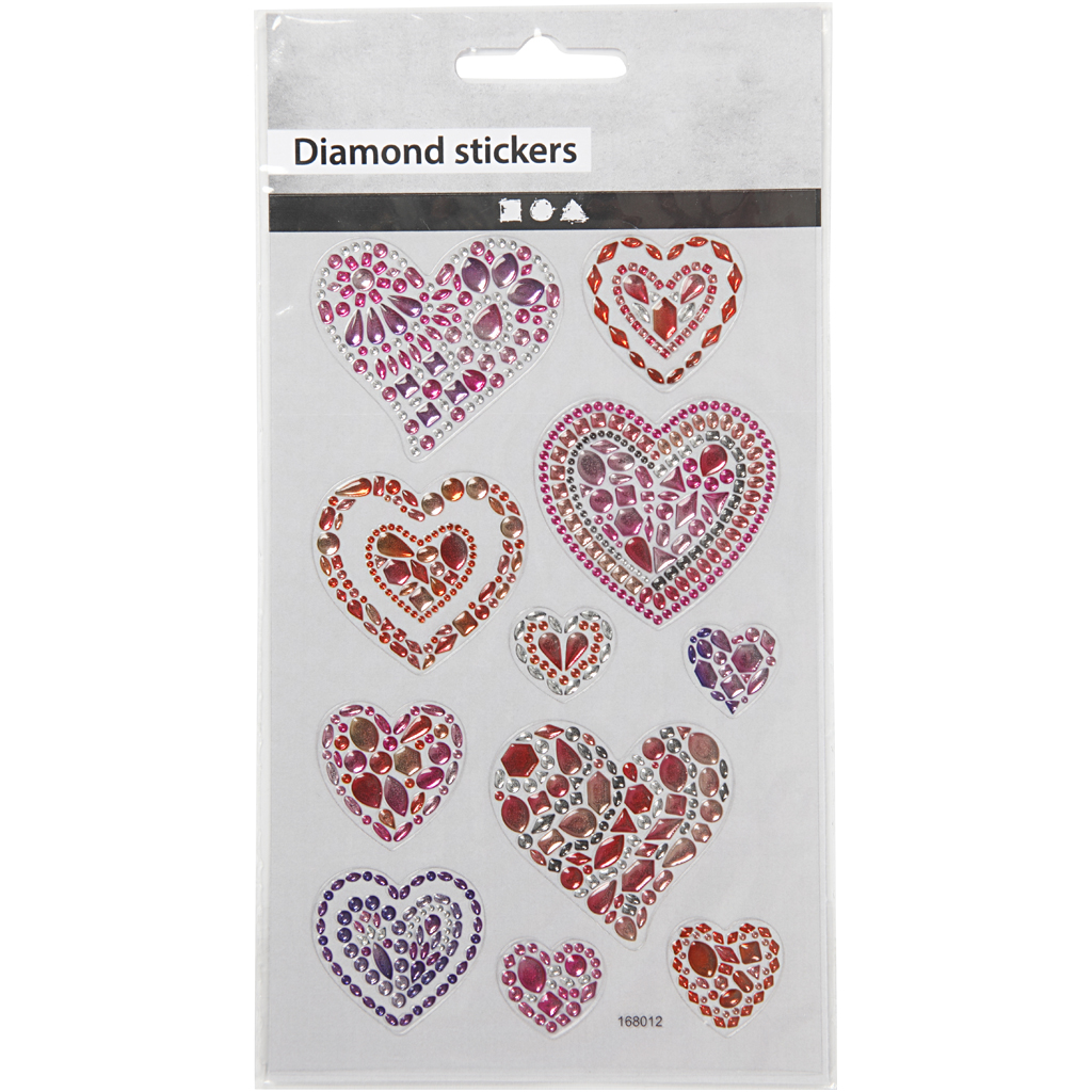 Diamond stickers, hjärtan, 10x16 cm, 1 ark