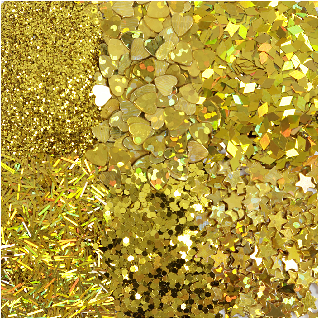 Glitter och paljetter, guld, 6x5 g/ 1 förp.