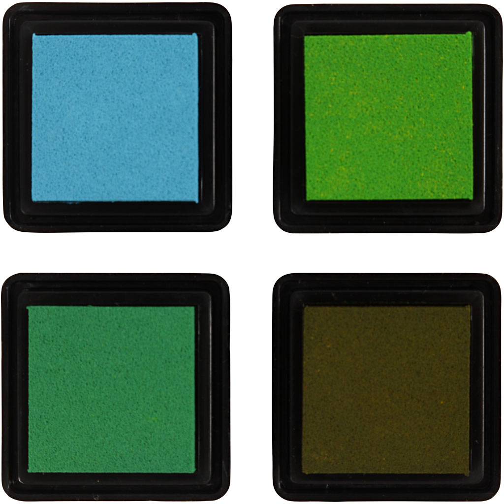Stämpeldyna, H: 2 cm, stl. 3,5x3,5 cm, grön, ljusgrön, oliv, aqua, 4 st./ 1 förp.