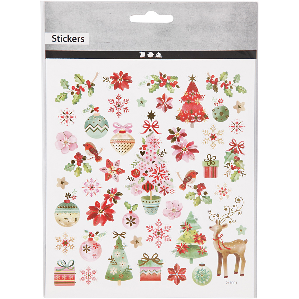 Stickers, romantisk jul, 15x16,5 cm, 1 ark