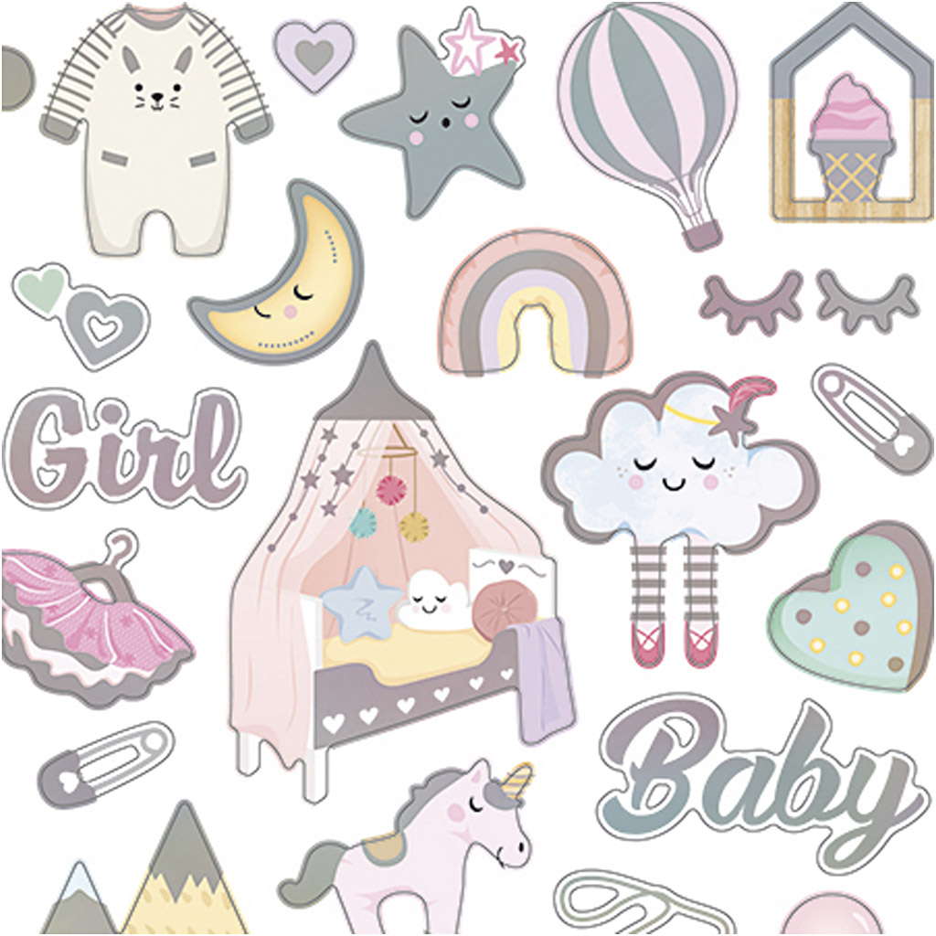 Stickers, baby girl, 15x16,5 cm, 1 ark