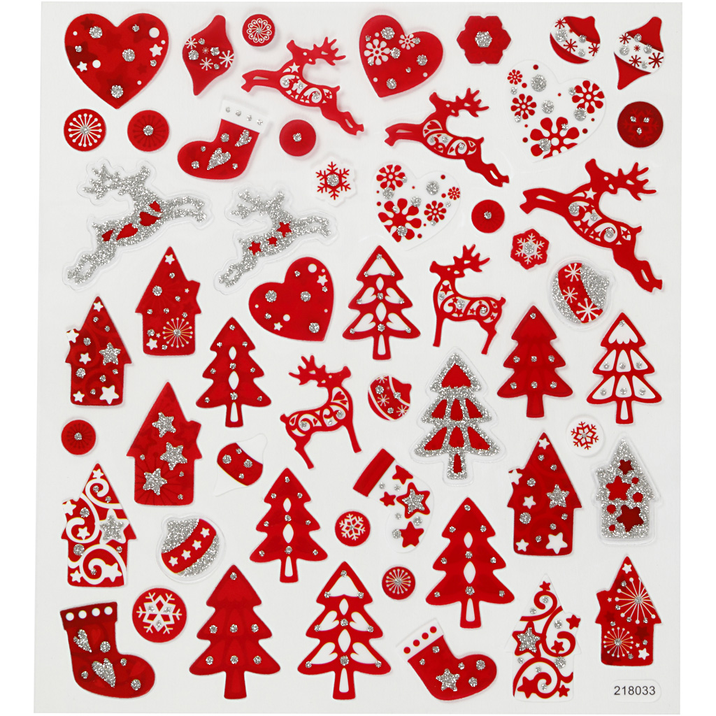 Stickers, röd/vit jul, 15x16,5 cm, 1 ark