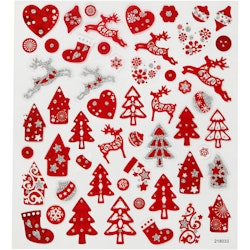 Stickers, röd/vit jul, 15x16,5 cm, 1 ark