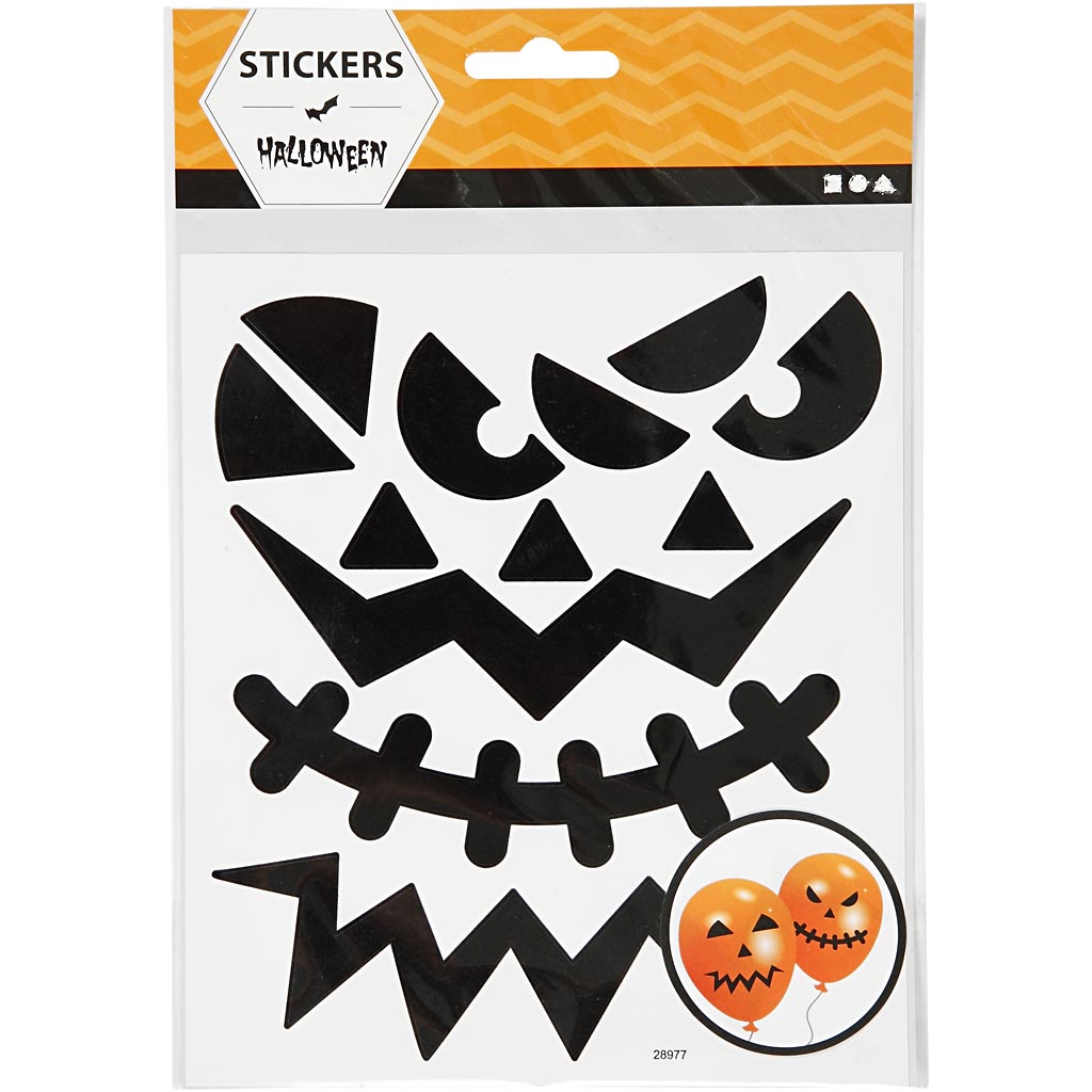 Stickers, halloween - stora ansikten, 15x16,5 cm, 1 ark
