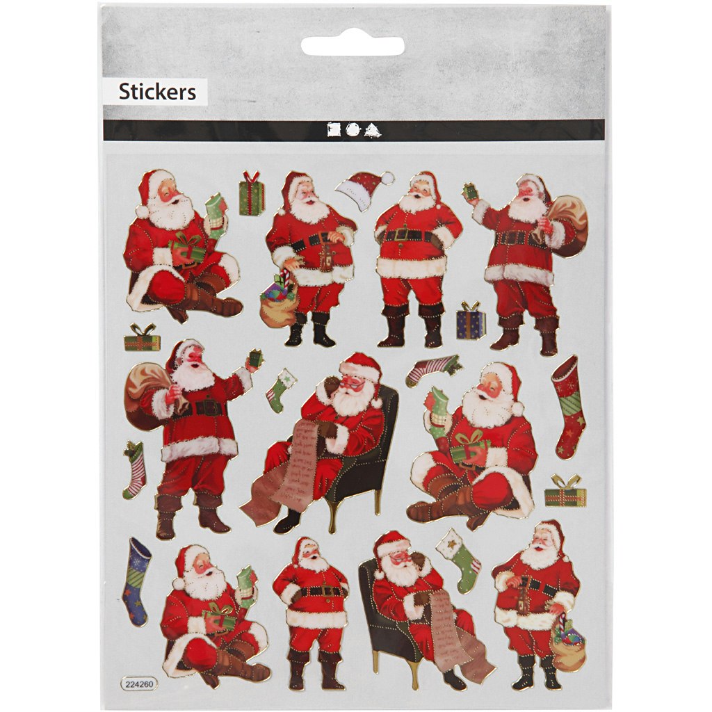 Stickers, klassisk tomte, 15x16,5 cm, 1 ark