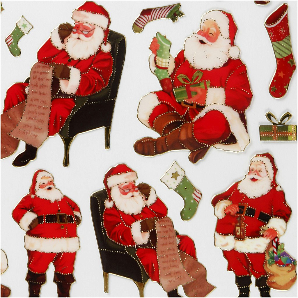 Stickers, klassisk tomte, 15x16,5 cm, 1 ark