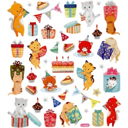 Stickers, födelsedagskatter, 15x16,5 cm, 1 ark
