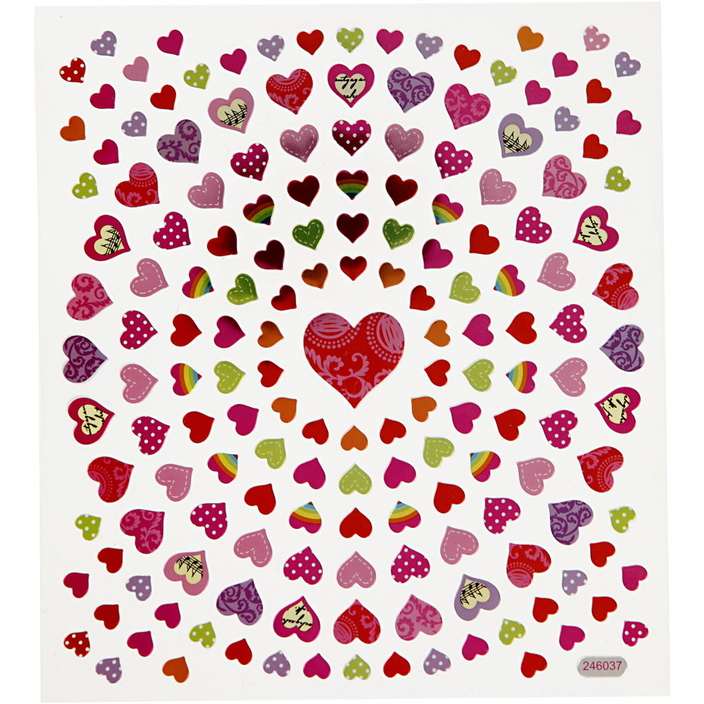 Stickers, små hjärtan, 15x16,5 cm, 1 ark