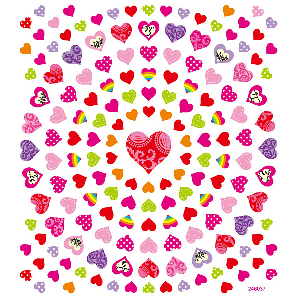 Stickers, små hjärtan, 15x16,5 cm, 1 ark