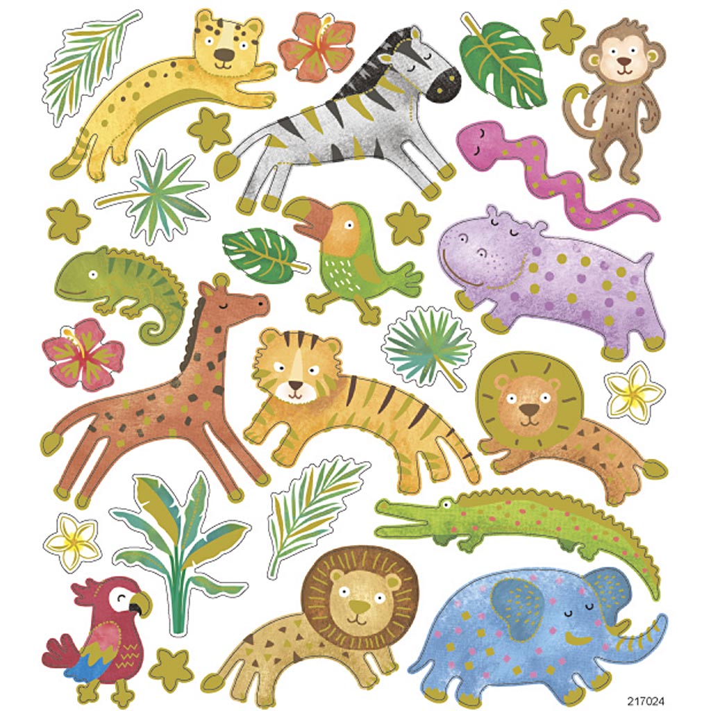 Stickers, vilda djur, 15x16,5 cm, 1 ark
