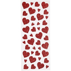 Glitterstickers, hjärtan, 10x24 cm, röd, 2 ark/ 1 förp.
