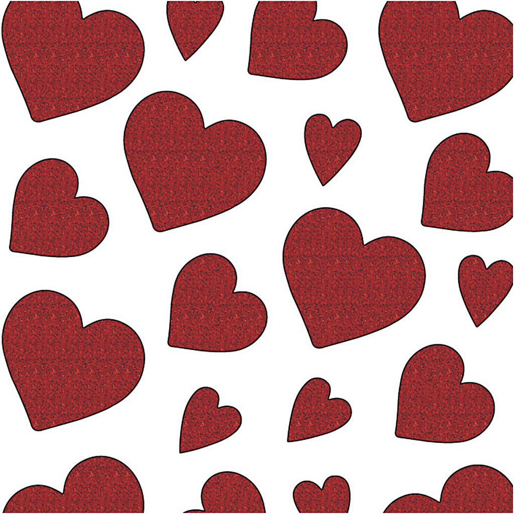 Glitterstickers, hjärtan, 10x24 cm, röd, 2 ark/ 1 förp.