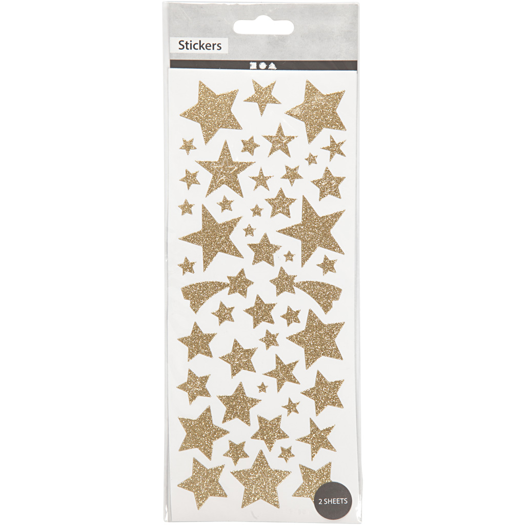 Glitterstickers, stjärnor, 10x24 cm, guld, 2 ark/ 1 förp.