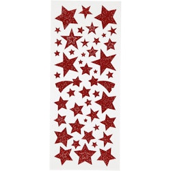 Glitterstickers, stjärnor, 10x24 cm, röd, 2 ark/ 1 förp.