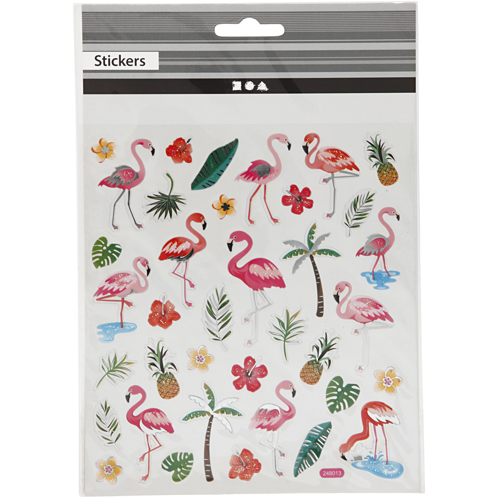 Stickers, flamingo, 15x16,5 cm, 1 ark