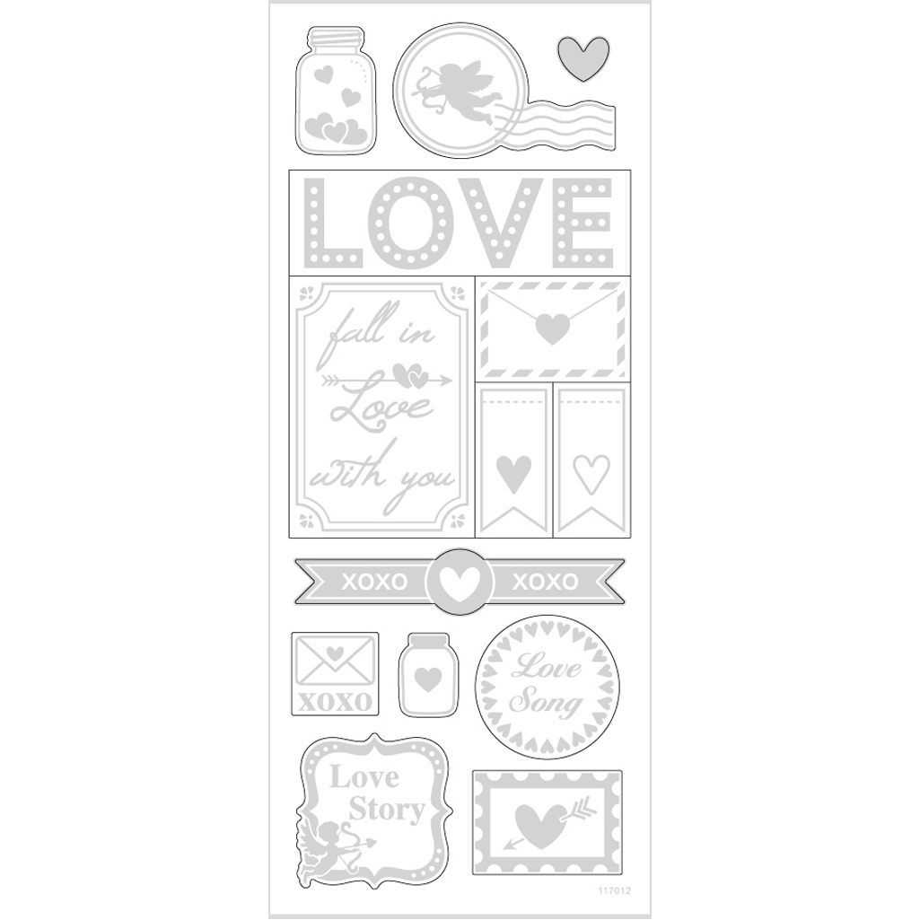 Stickers, love, 10x24 cm, silver, 1 ark