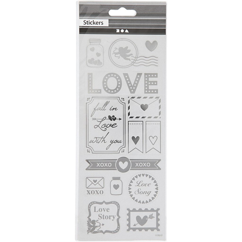 Stickers, love, 10x24 cm, silver, 1 ark