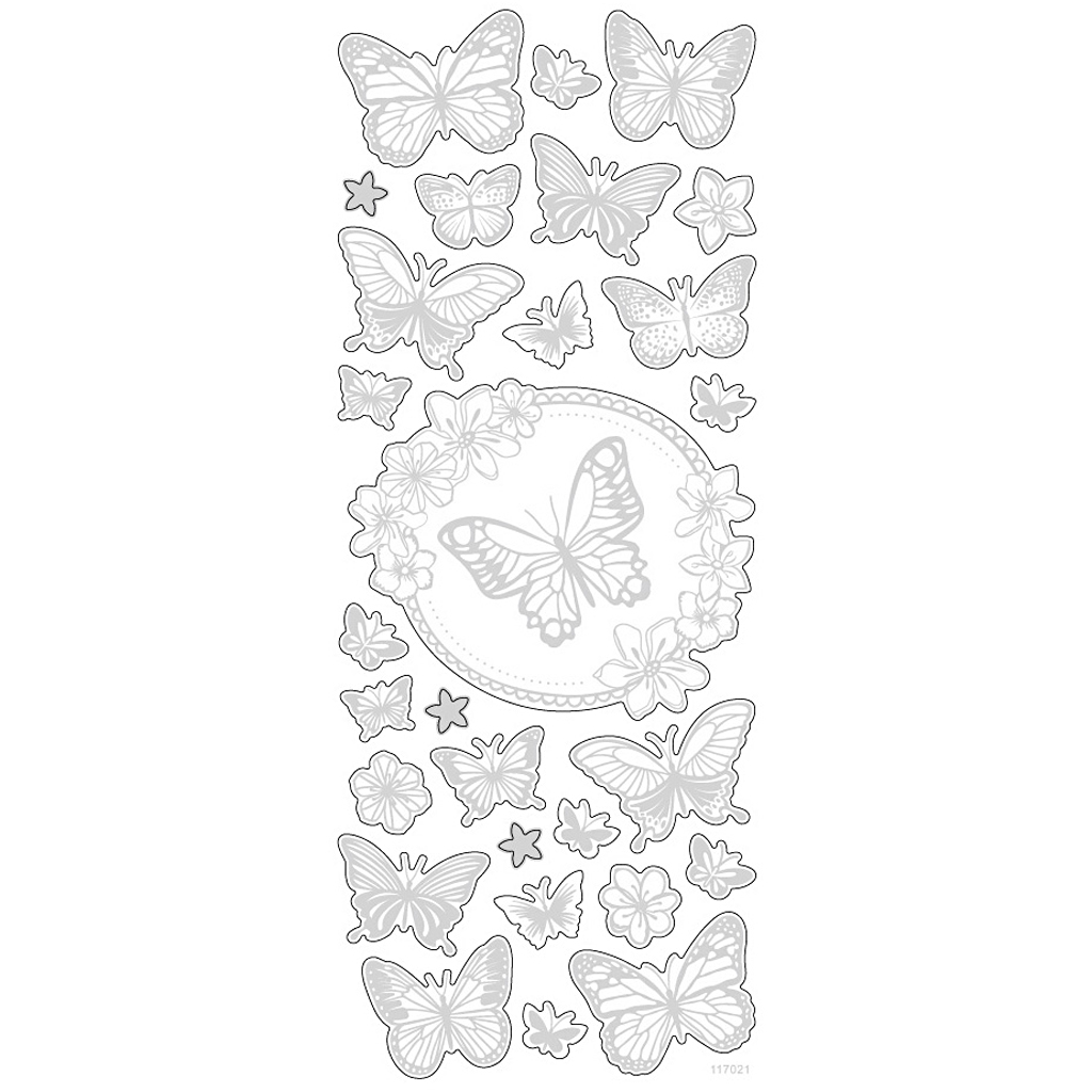 Stickers, fjäril, 10x24 cm, silver, 1 ark