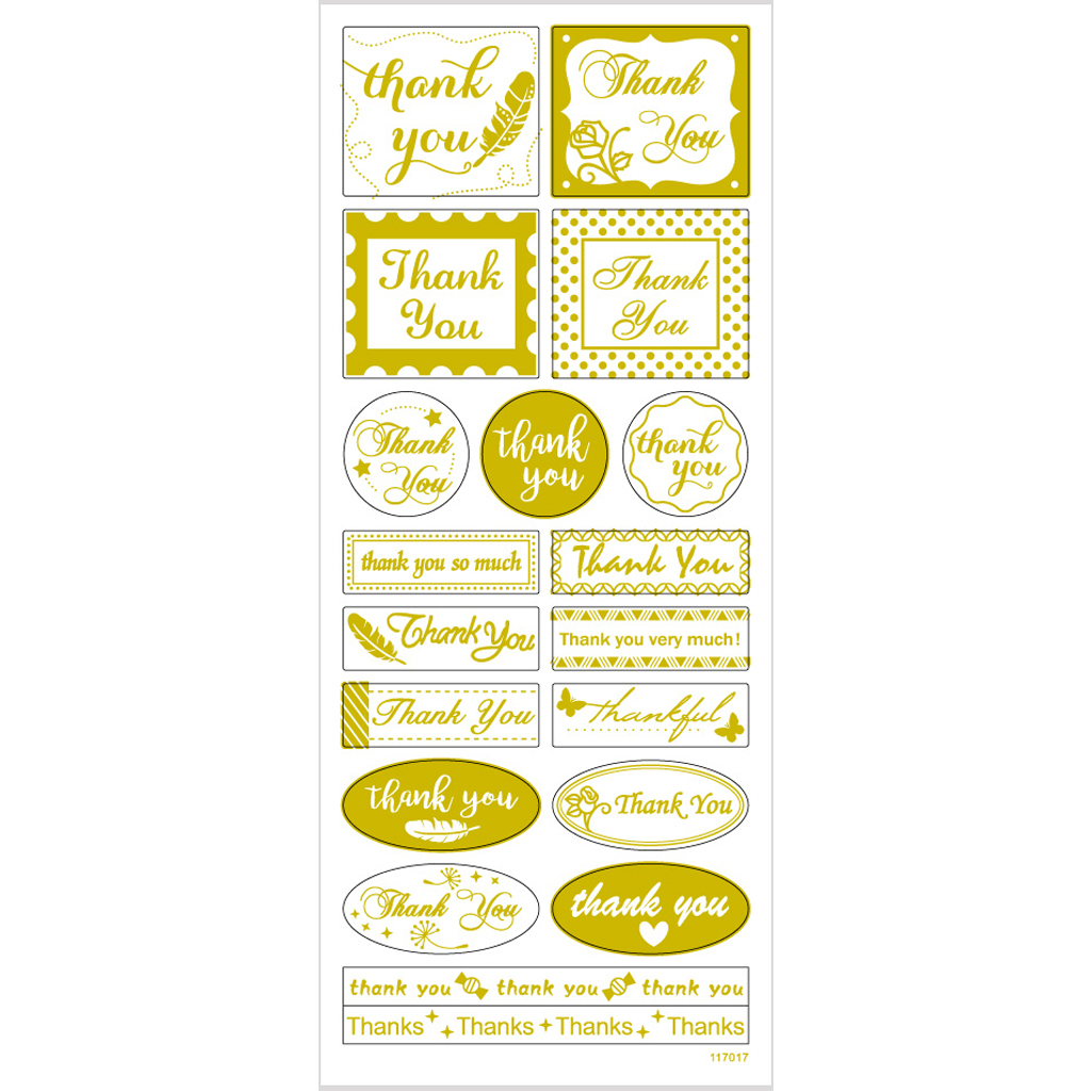 Stickers, thank you, 10x24 cm, guld, 1 ark