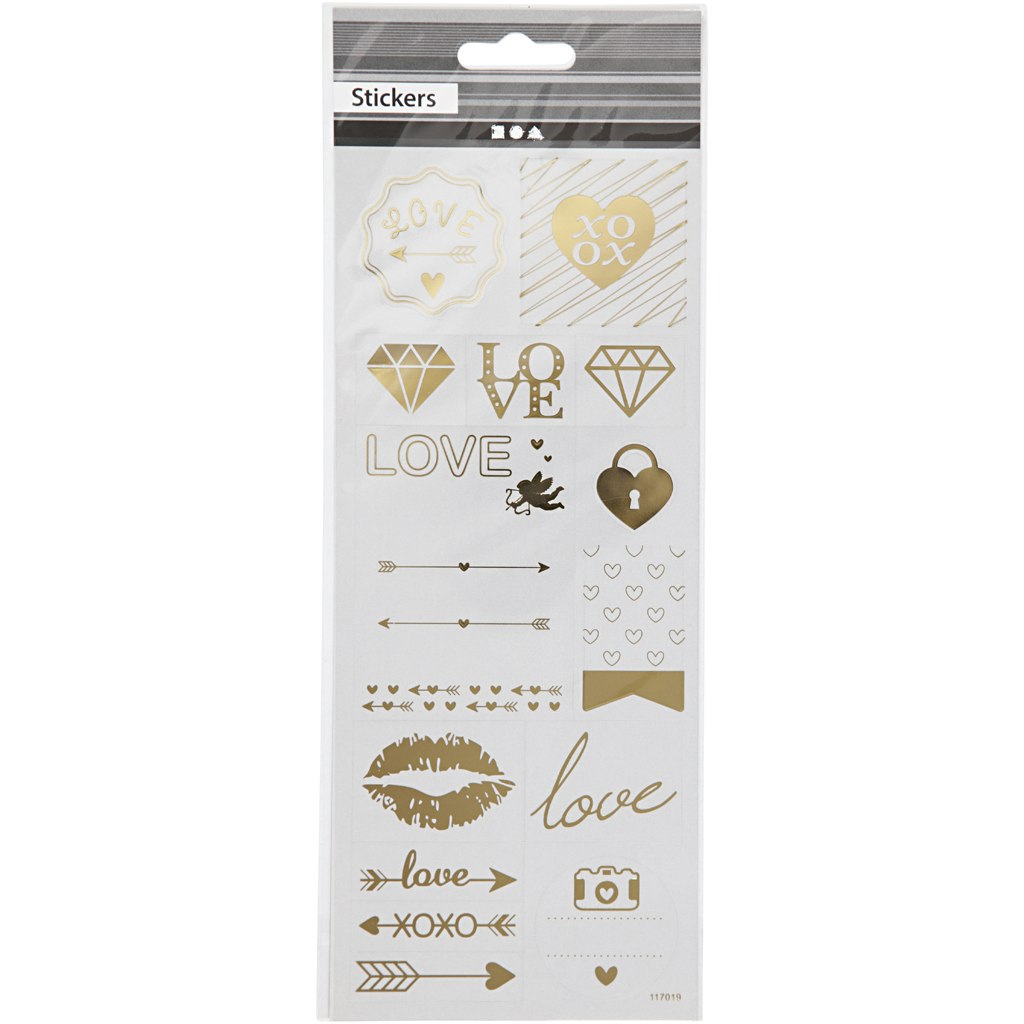 Stickers, love, 10x24 cm, guld, 1 ark