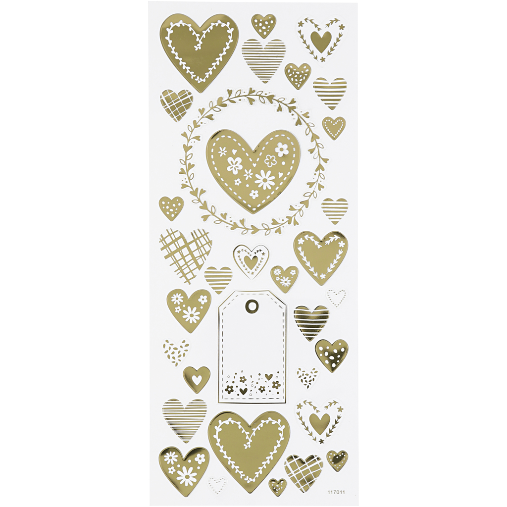 Stickers, hjärtan, 10x24 cm, guld, 1 ark