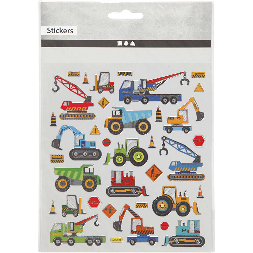 Stickers, arbetsfordon, 15x16,5 cm, 1 ark