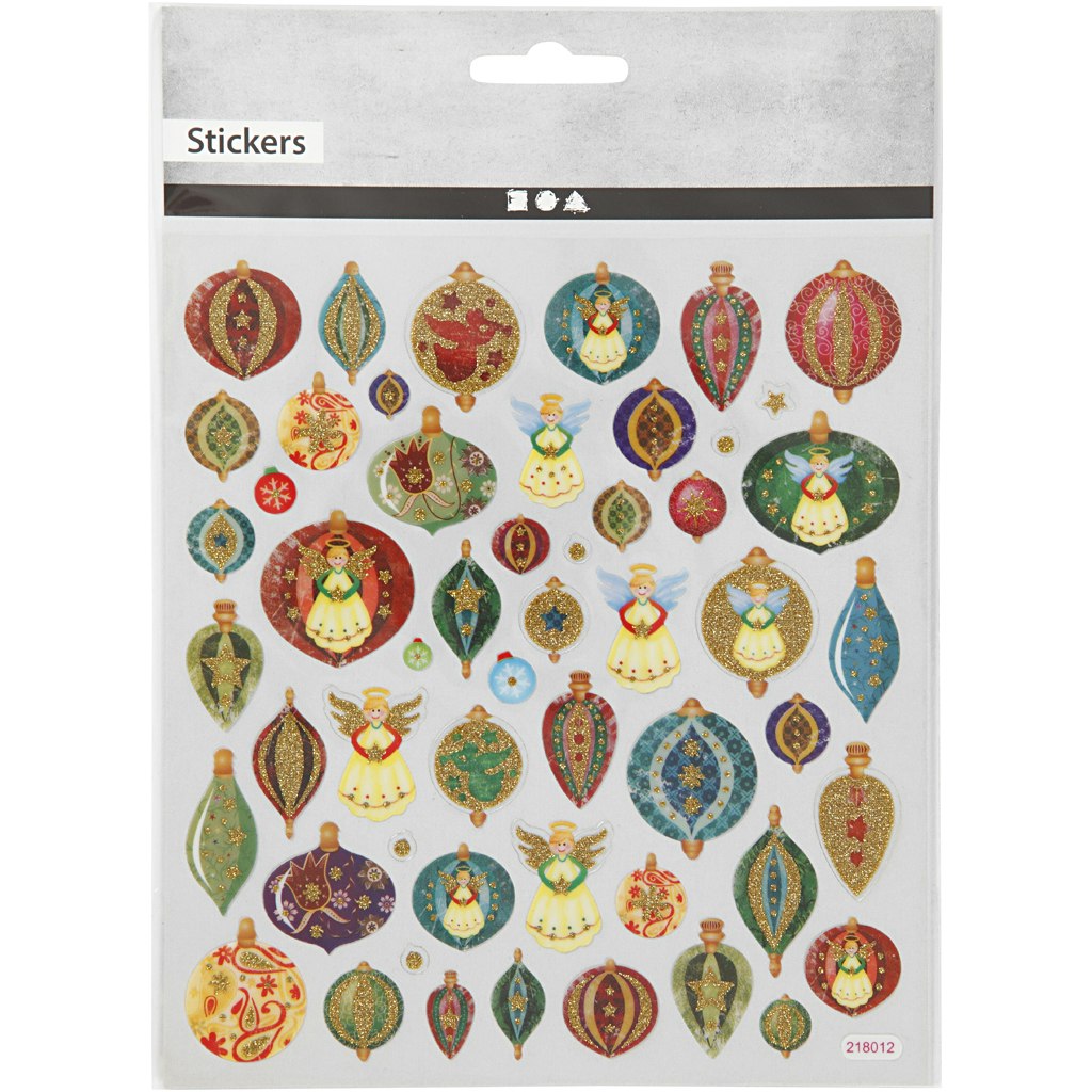 Stickers, julkulor och ängel, 15x16,5 cm, 1 ark